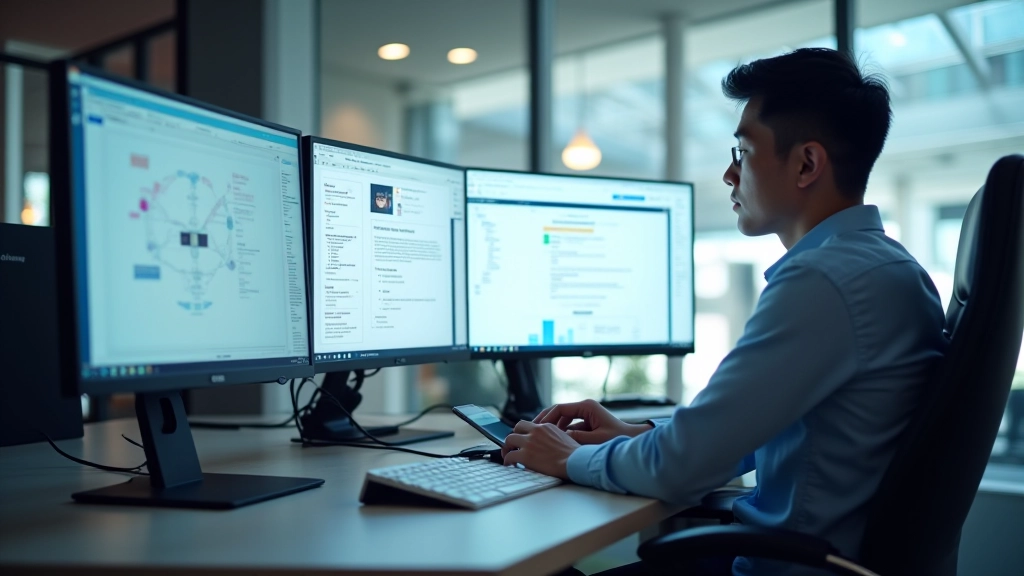 Navigation architecture design workspace with digital tools and planning materials