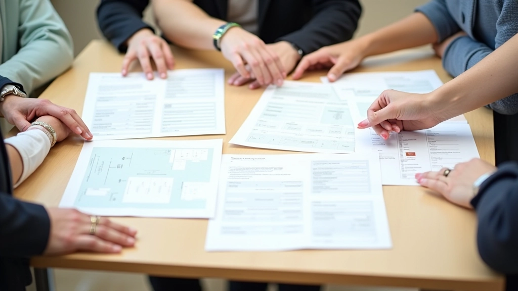Multiple card sorting results photographed and arranged on table showing different organizational patterns from various participants